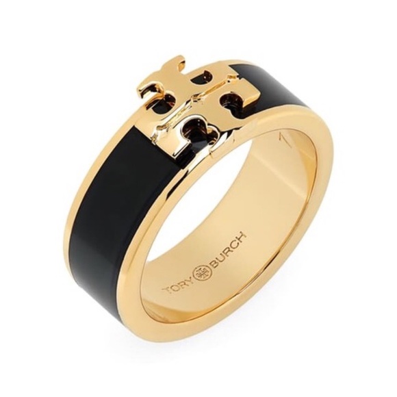 TORY BURCH • Black Kira Band Logo Ring - Picture 7 of 11